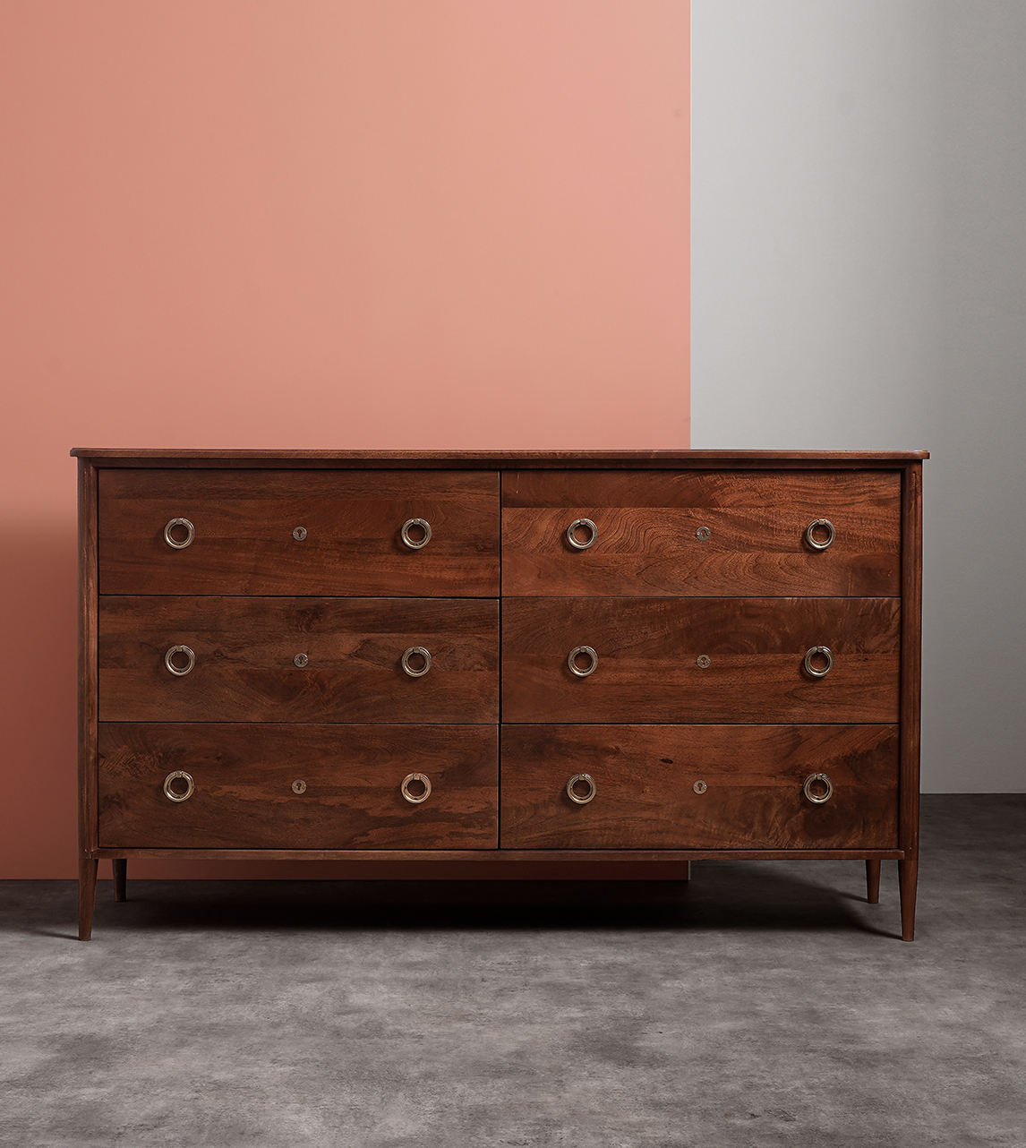 Reyna Traditional Sixdrawer Chest of Drawers in Light Brown Mango Wood