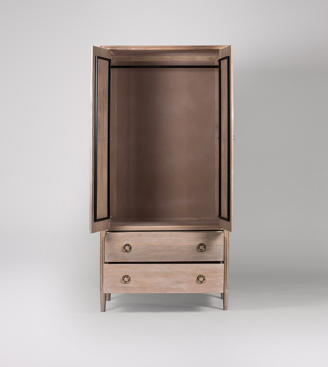 Reyna Scandi Wardrobe in Natural Mango Wood & Brass Swoon