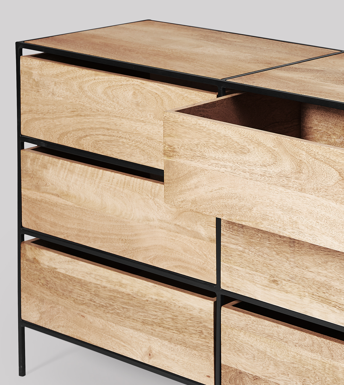 Roland Minimalist Style, Sixdrawer Chest of Drawers in Natural Mango