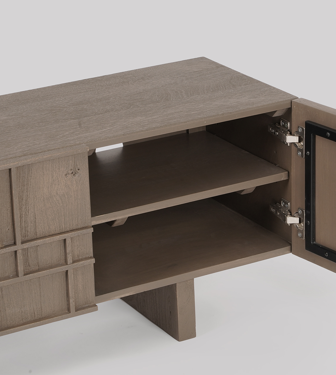 Rushden Scandi TV Stand in Sandblasted Grey Mango Wood Swoon