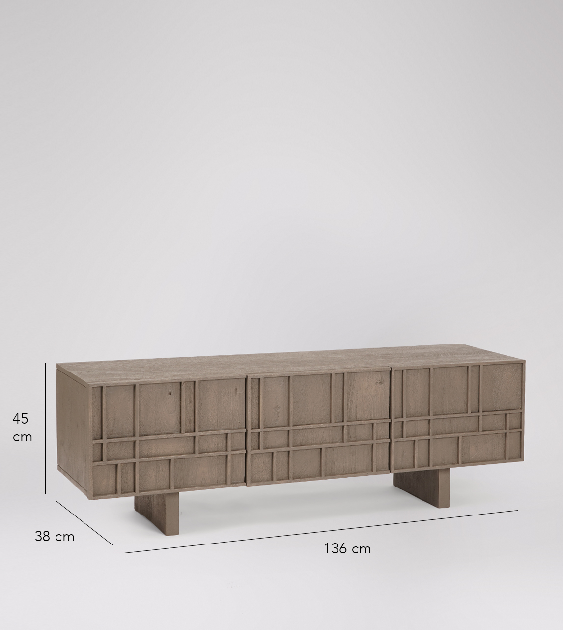 Rushden Scandi TV Stand in Sandblasted Grey Mango Wood Swoon