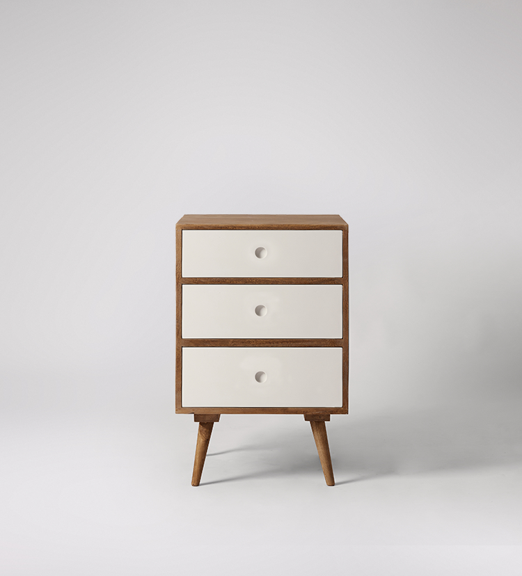 Otto Mid Century Bedside Table in Grey Wash & White Swoon