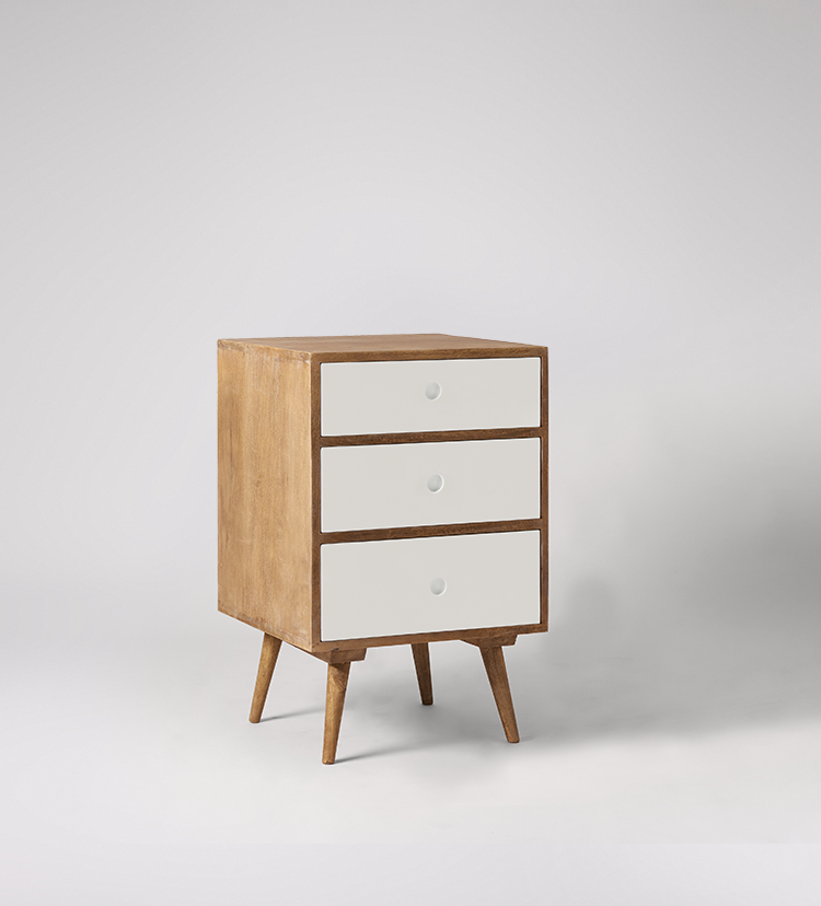 Otto Mid Century Bedside Table in Grey Wash & White Swoon
