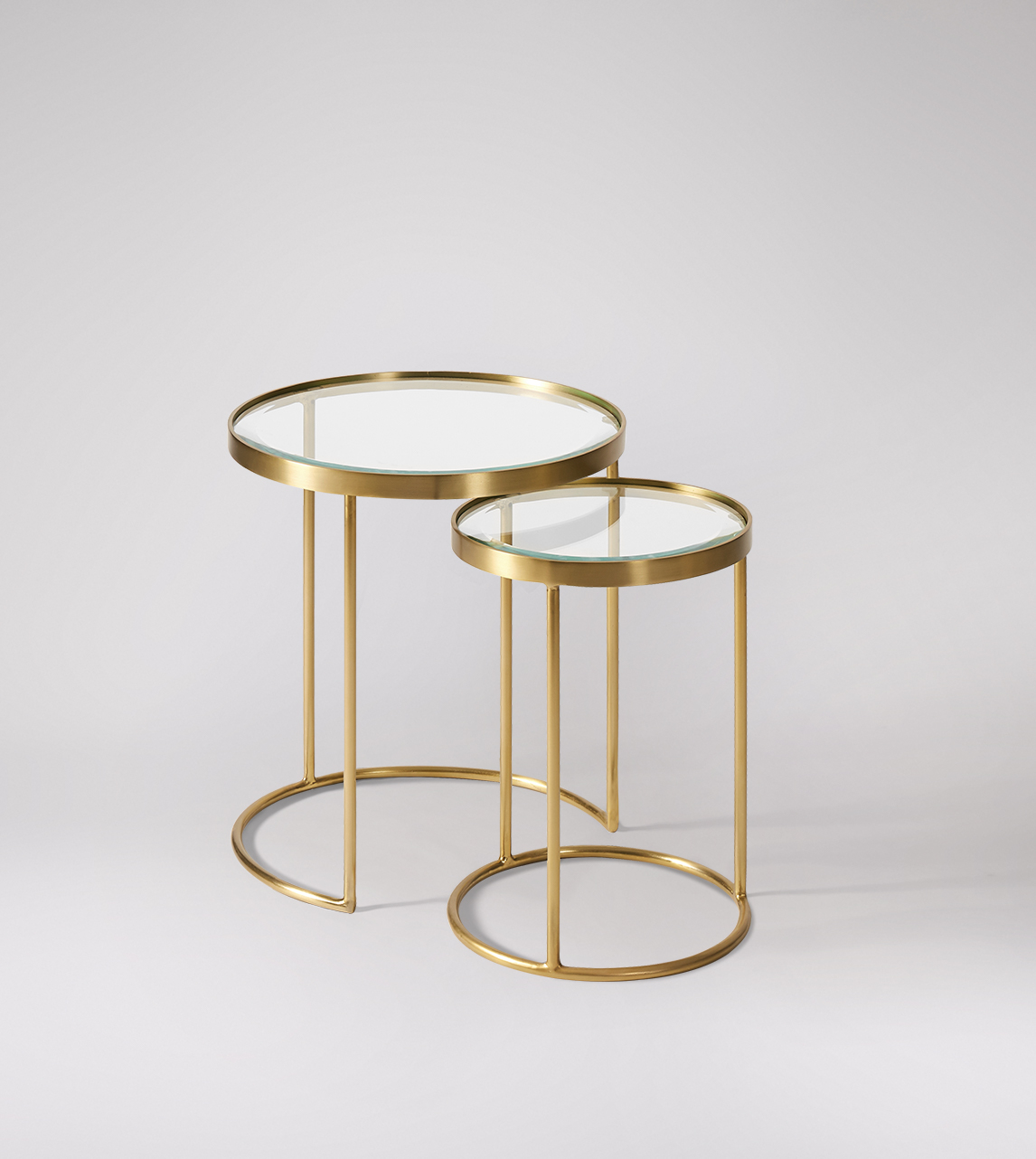 Seymour Art Deco Style Nesting Side Table Set in Brass & Glass Swoon