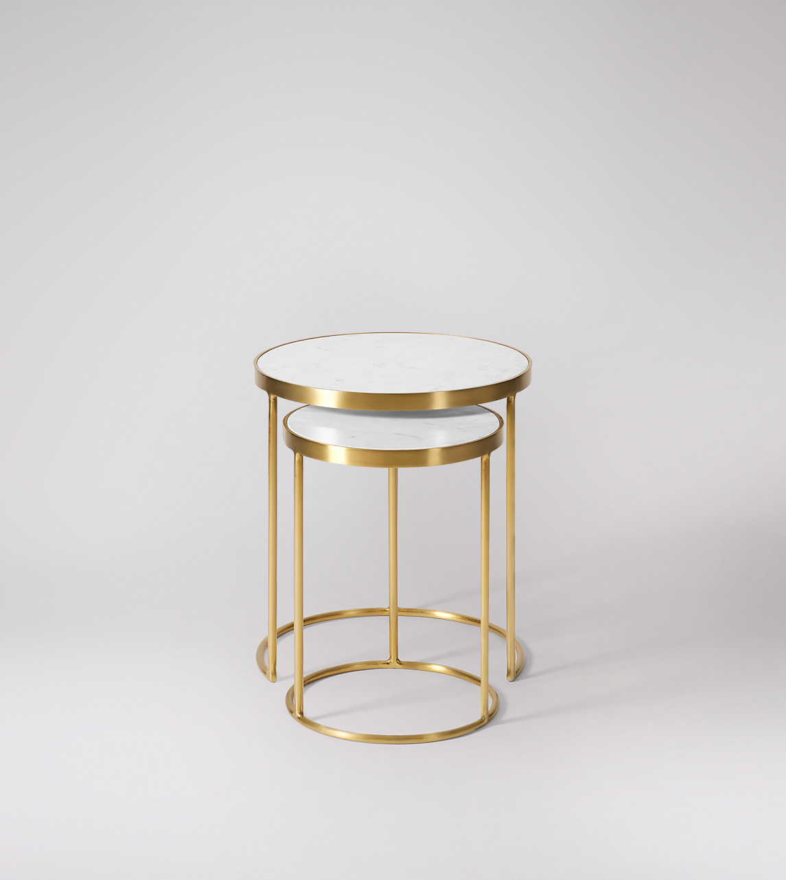 Seymour Art Deco Nesting Side Table Set In Brass White Marble Swoon