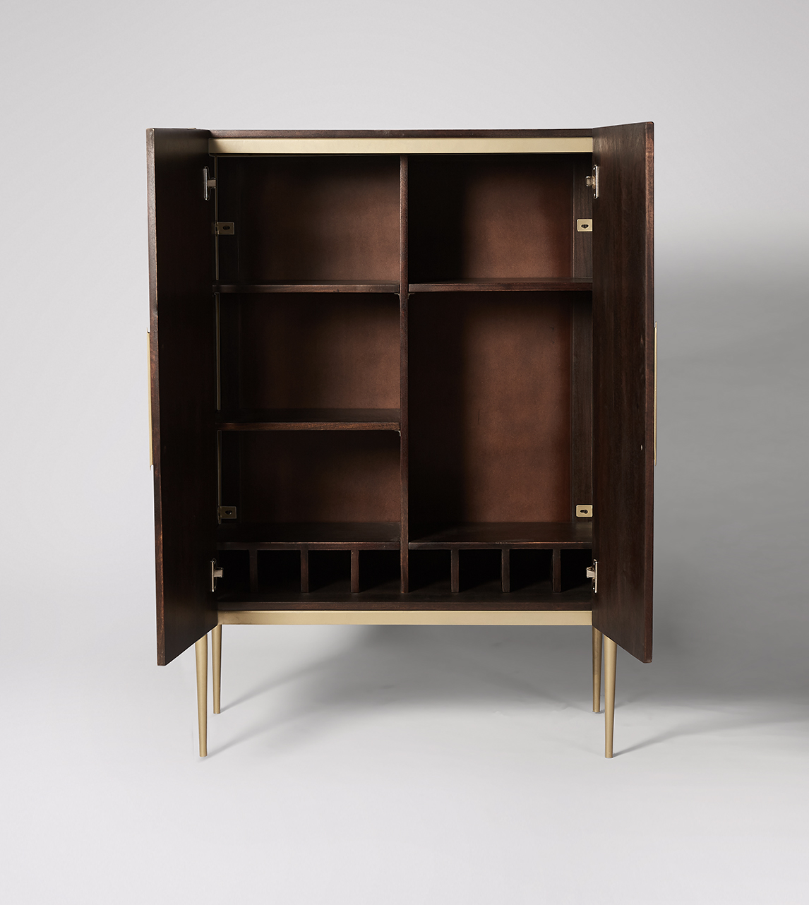 Soma Bar Contemporary Style in Walnut & Brass Swoon