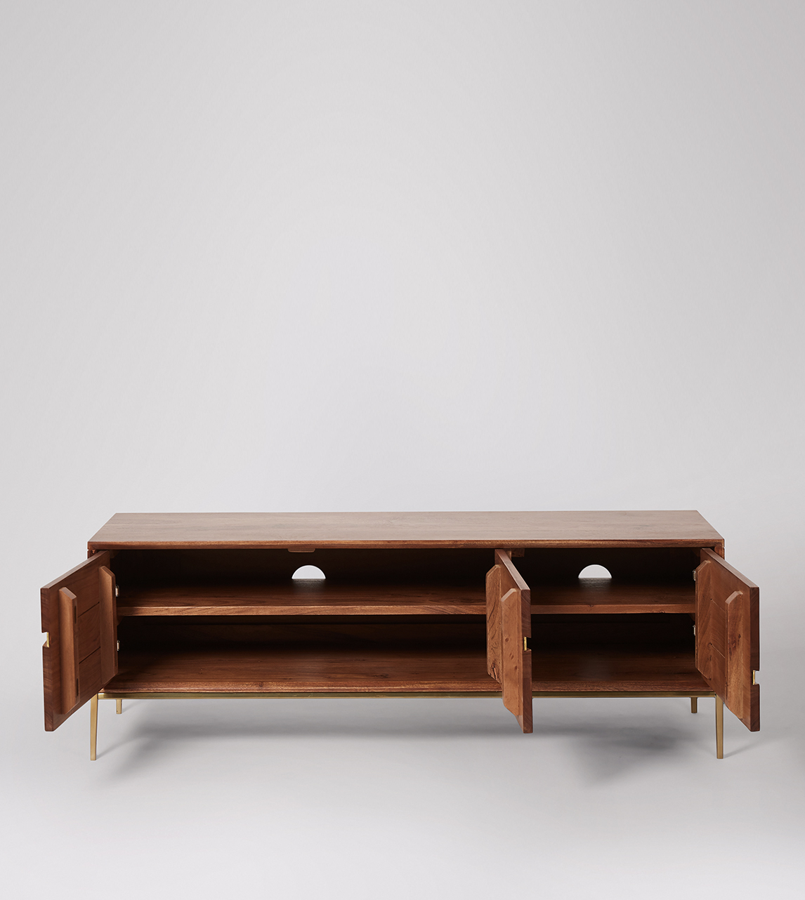 Sonny Art Deco TV Stand in Acacia & Brass Swoon