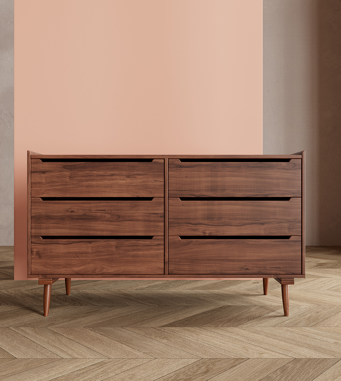 Southwark Scandi SixDrawer Chest of Drawers in Dark Brown Acacia Swoon