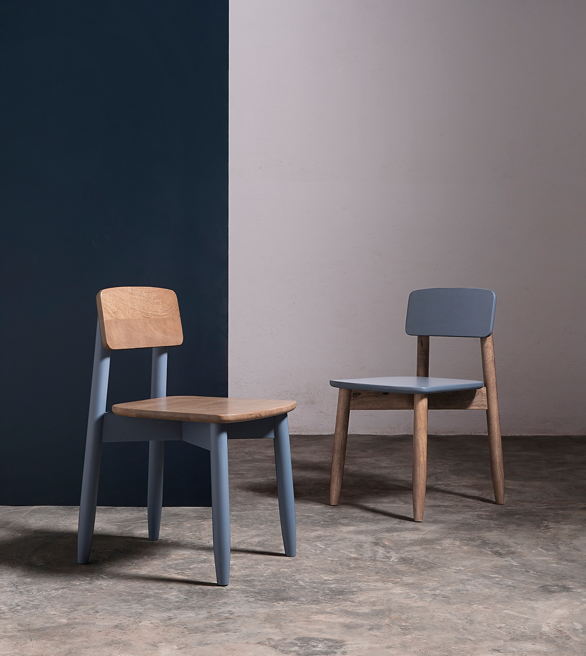 Southwark Mid Century Dining Chair in Blue with Natural Oakstained