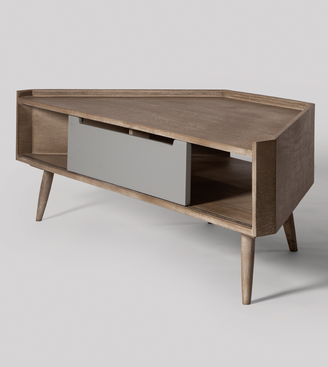 Southwark Scandi Corner TV Stand in Grey Wash Mango Wood & Grey Swoon