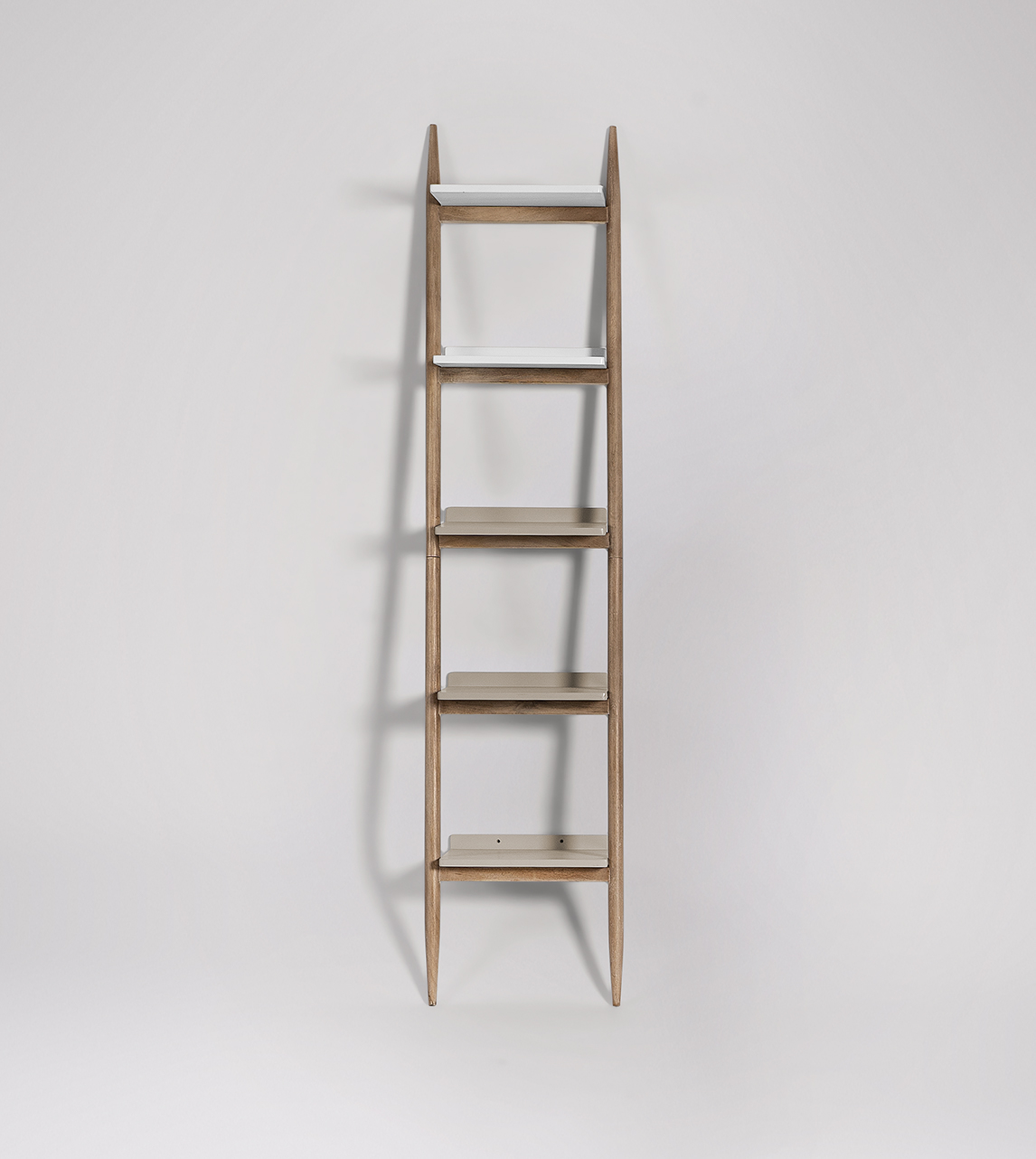 Narrow ladder shelf store with drawer