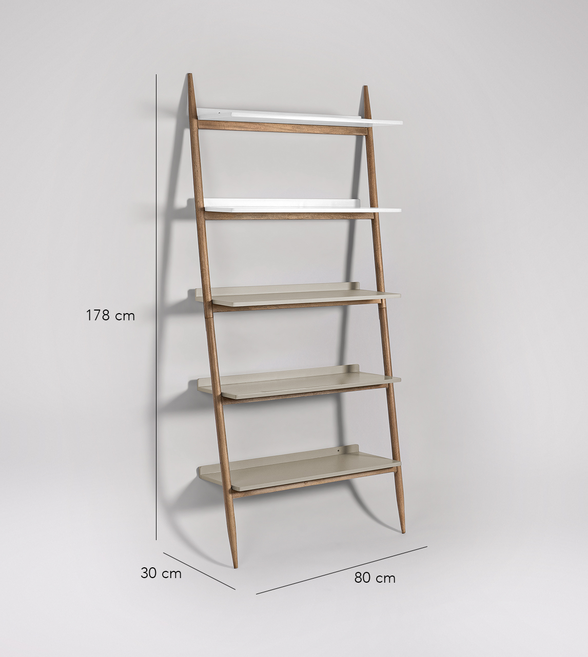 Gray wash store ladder shelf