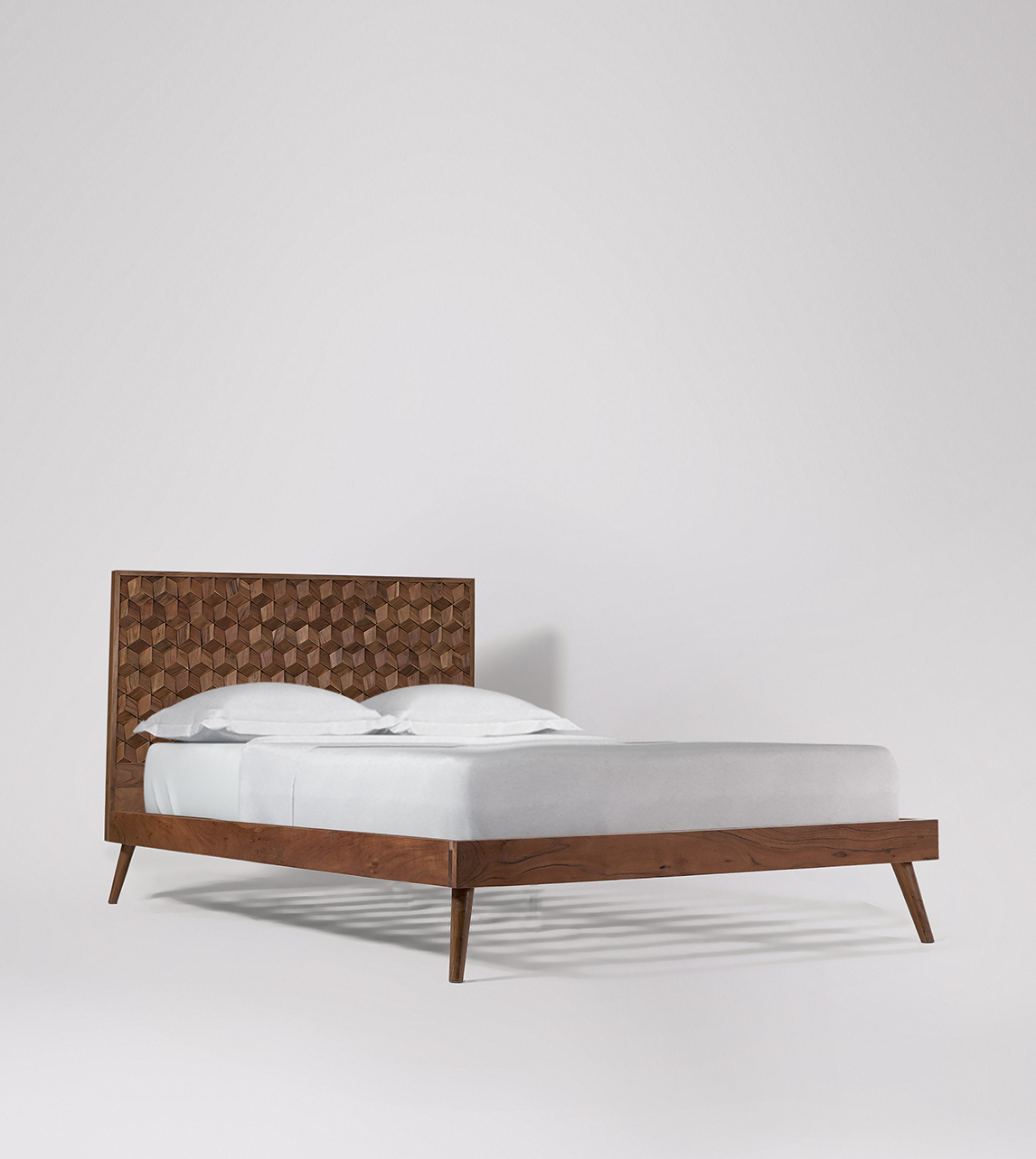 Terning MidCentury Double Bed Frame in Dark Brown Acacia Swoon
