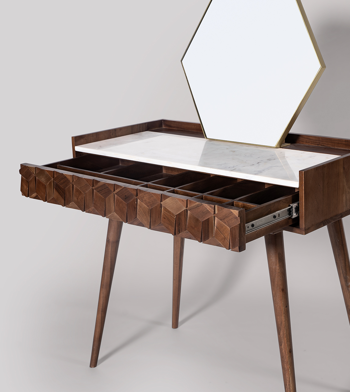 Terning MidCentury Dressing Table in Dark Brown Acacia & White Marble