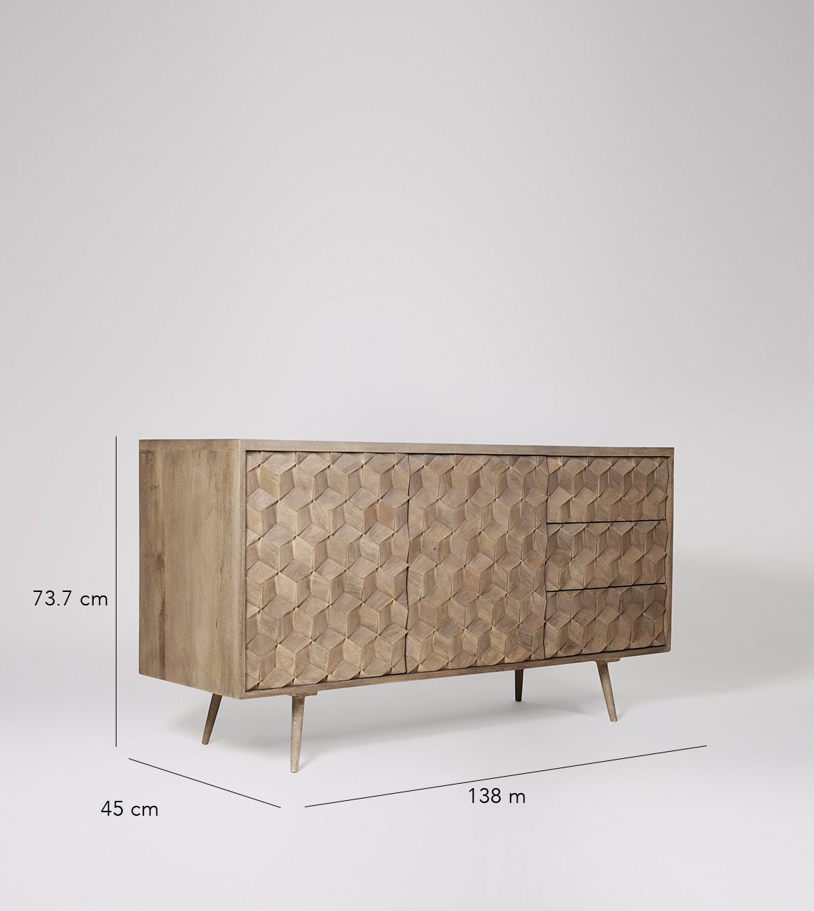 Terning Sideboard, Midcentury style in Sandblasted Grey Mango Wood Swoon