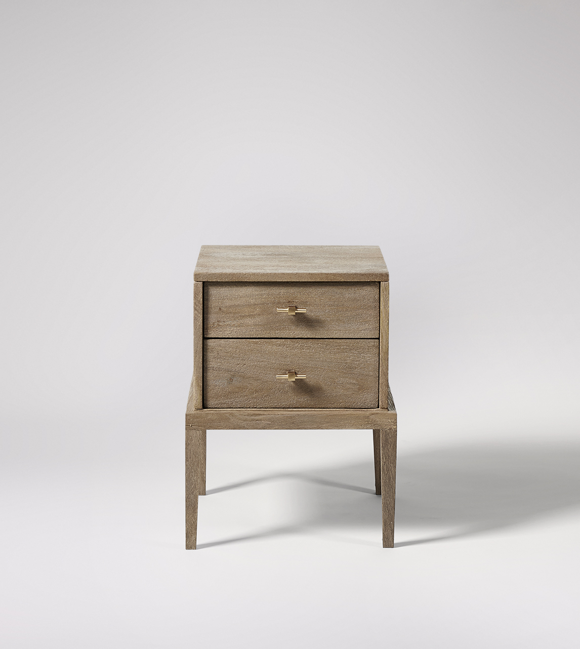 Verne TwoDrawer Bedside Table, Contemporary Style in Sandblasted Grey