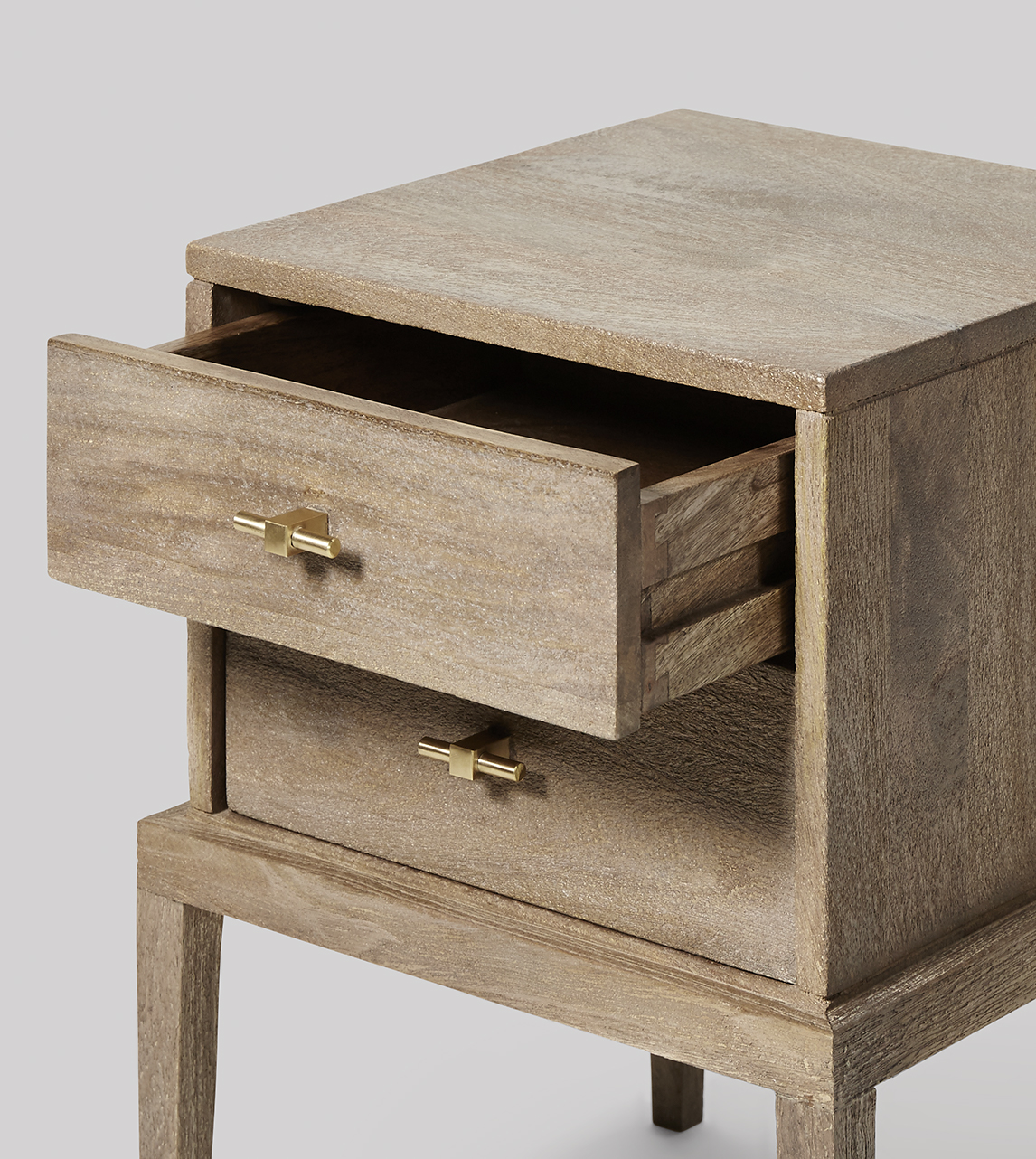 Verne TwoDrawer Bedside Table, Contemporary Style in Sandblasted Grey