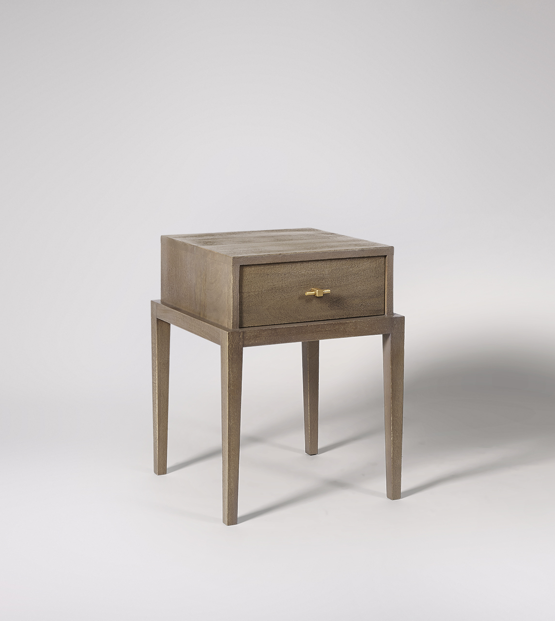 Verne Bedside Table, Contemporary Style in Sandblasted Grey Mango Wood