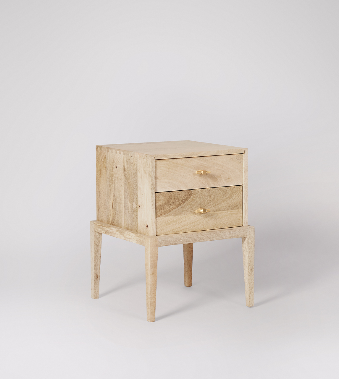 Verne Two Drawer Bedside Table Natural Mango Wood Brass Swoon