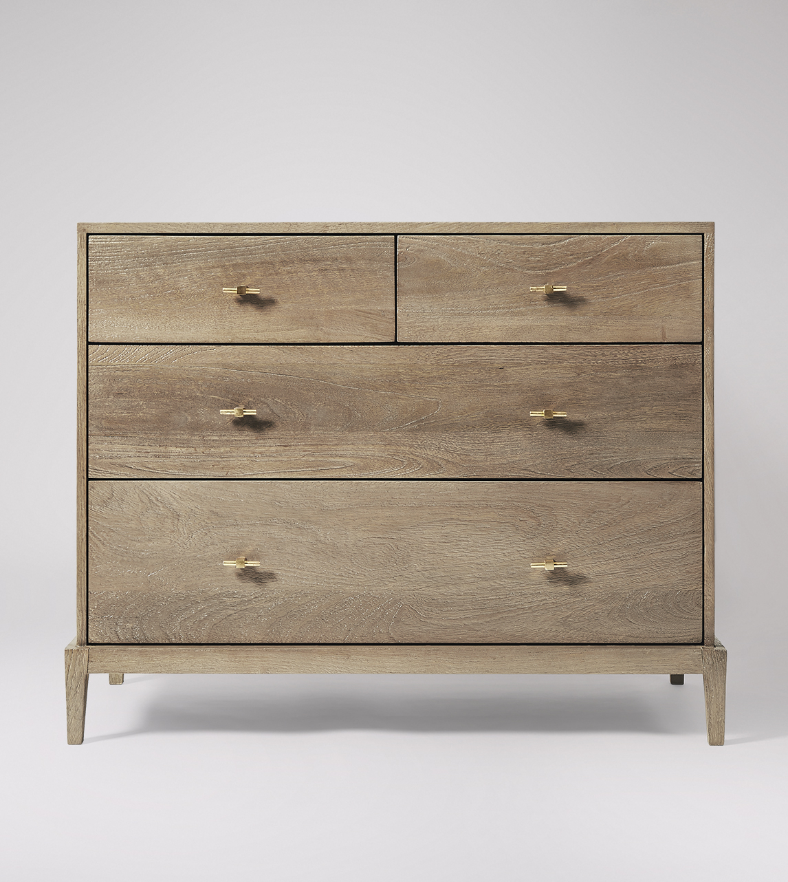 Verne Contemporary Style Chest of Drawers in Sandblasted Grey Mango Wood Brass Swoon