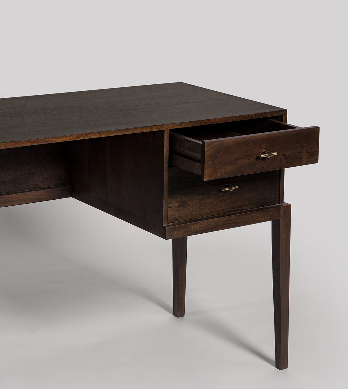 Verne Classic Double Pedestal Desk in Dark Mango Wood & Brass Swoon