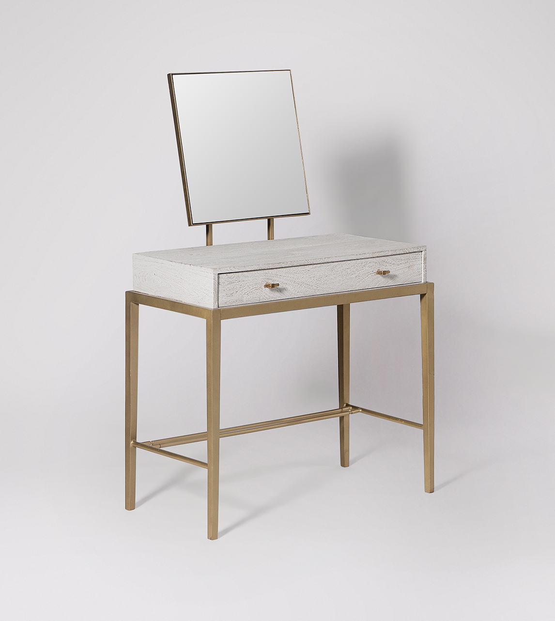 Verne Classic Dressing Table in Sandblasted White Mango Wood & Brass