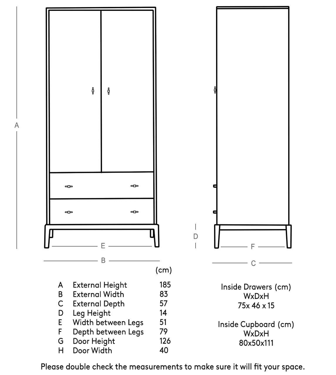 Verne Contemporary Double Wardrobe In Mocha-stained Mango Wood & Brass 