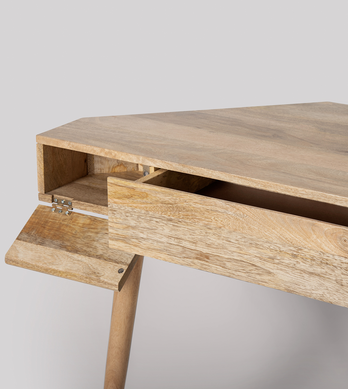 Watts Mid Century Modern Corner Desk in Natural Mango Wood Swoon