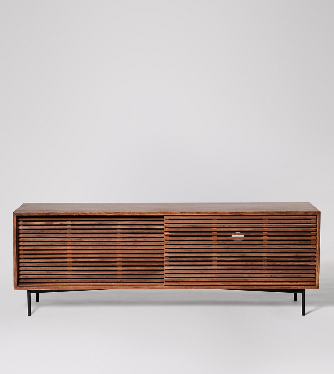 Weaving Large Media Unit Scandi Style in Dark Brown Acacia Black Steel Swoon