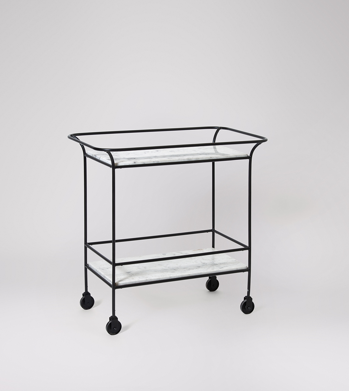 Whitworth Art Deco Drinks Trolley in White Marble & Matt Black Swoon
