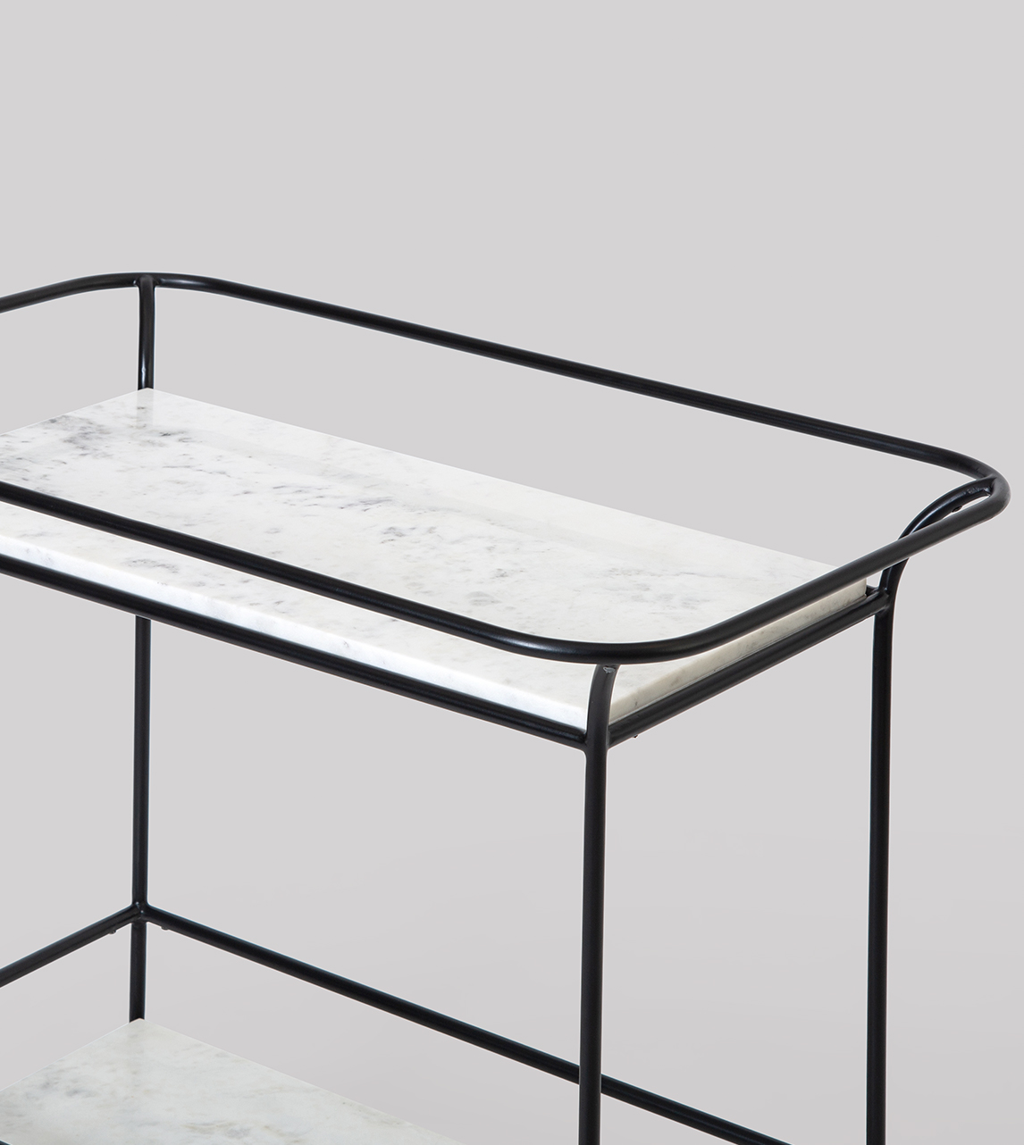 Whitworth Art Deco Drinks Trolley in White Marble & Matt Black Swoon