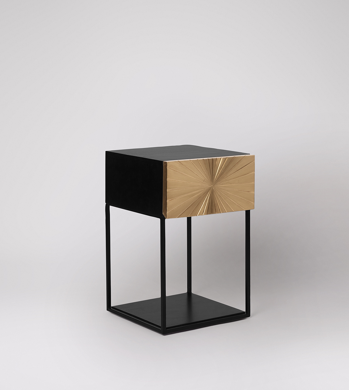 Ziggy Bedside Table, Art Deco Style in Brass & Black Swoon