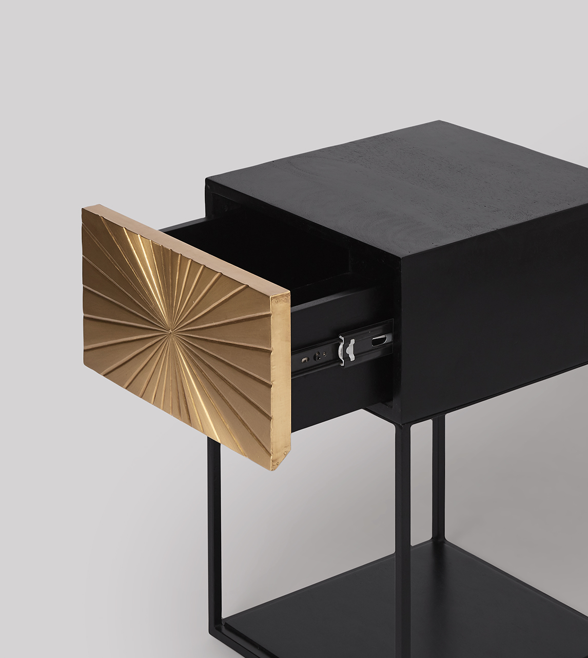 Ziggy Bedside Table, Art Deco Style in Brass & Black Swoon