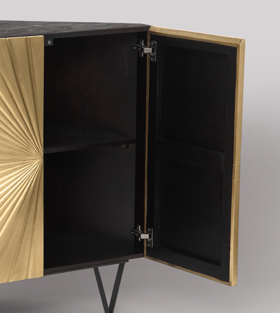 Ziggy Art Deco Corner in Brass & Black Mango Wood Swoon