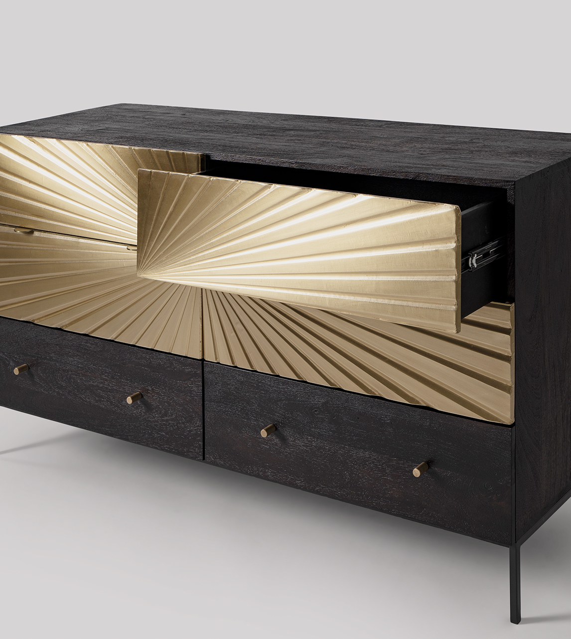 Ziggy Art Deco Sixdrawer Chest of Drawers in Brass & Charcoal Swoon